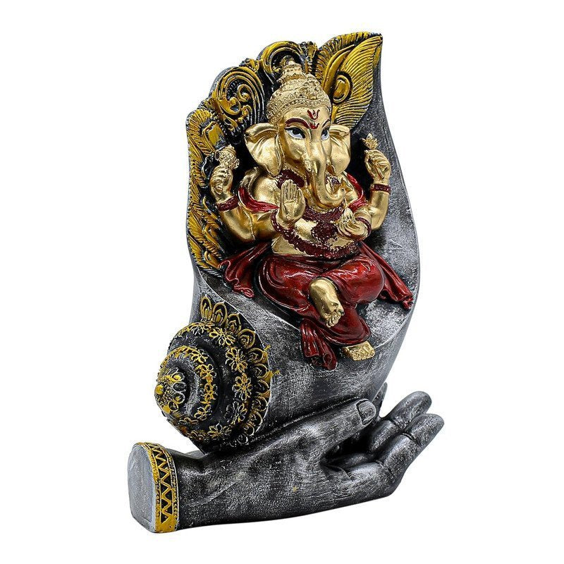 Ganesha on Conch Shell Statue (Metal/Stone)