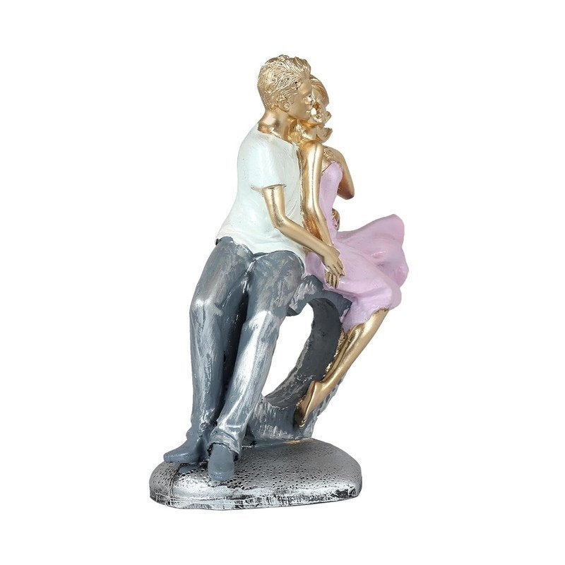Hand-Painted Couple on Bench Love Statue