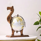 Antique Finish Metal Camel Globe – Handcrafted Showpiece for Living Room & Office Decor