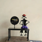 Artistic Metal Sitting Doll with Clock – Handcrafted Table Decor & Perfect Gift Item