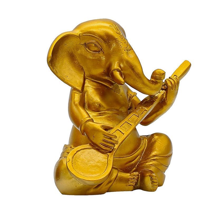 Golden Lord Ganesha Idol Playing Sitar