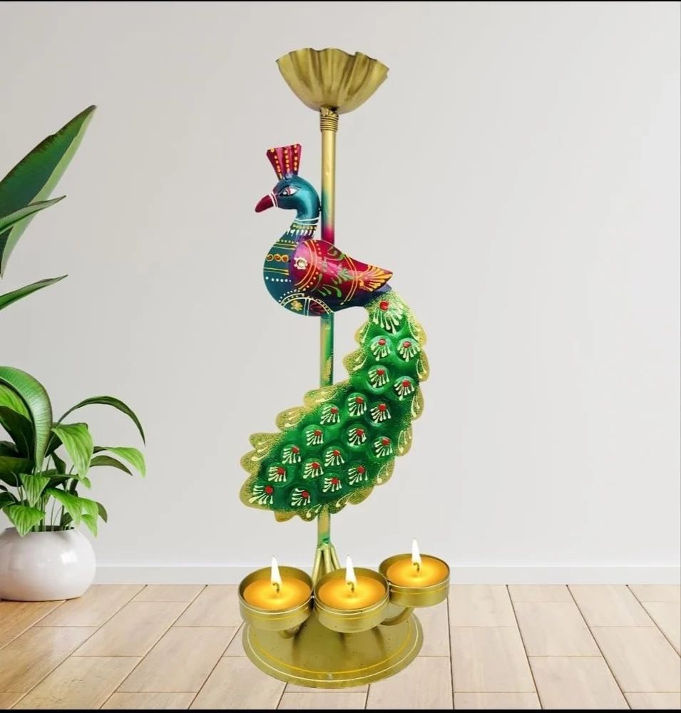 Decorative Metal Peacock Candle Holder | Handcrafted Tealight Holder for Home & Festive Decoration