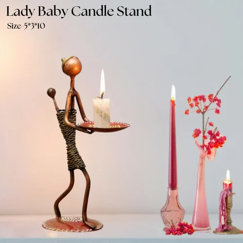 Metal Lady Baby Candle Holder – Unique Artistic Showpiece for Living Room Decor