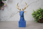 Blue Deer Head Sculpture with Gold Antlers - Modern Home Decor - Unique Gift Idea
