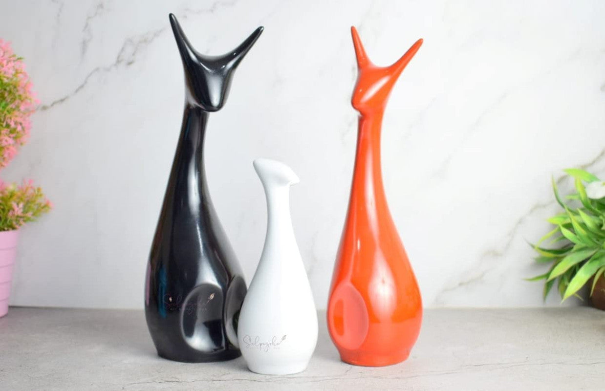 Stylish Abstract Cat Sculpture Trio - Modern Ceramic Art Decor for Living Room & Office