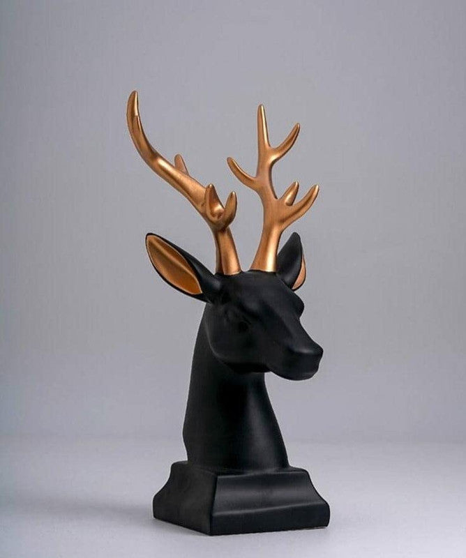 Elegant Black Deer Head with Gold Antlers - Contemporary Wall Hanging Sculpture