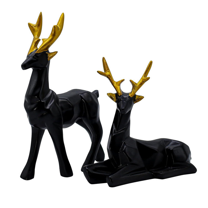 Elegant Black Deer Statues with Golden Antlers - Perfect Home Decor for Modern Living Spaces