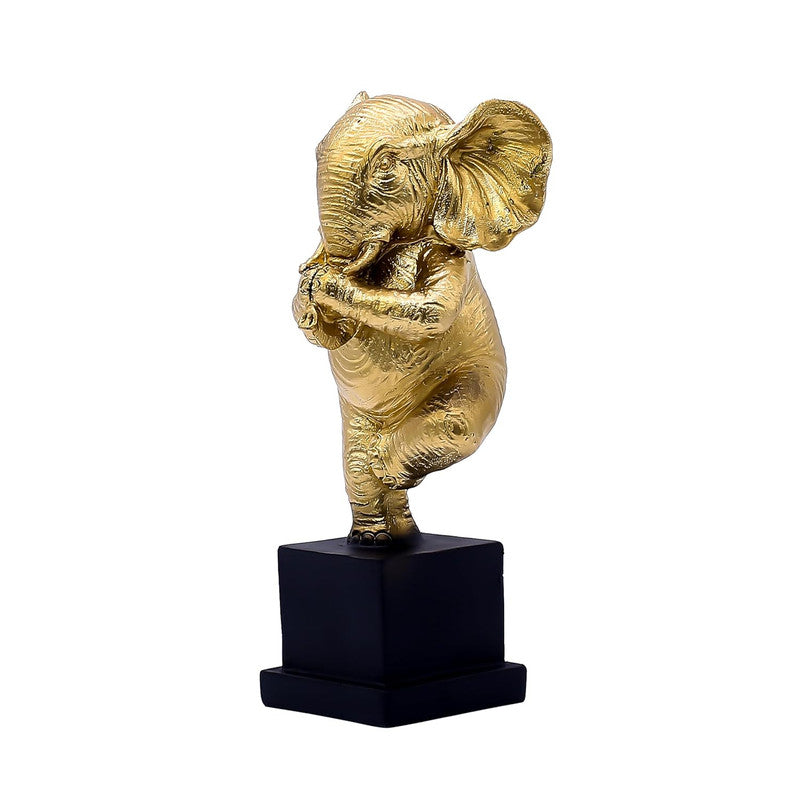 Golden Yoga Elephant Figurine - Meditative Elephant Statue for Home Decor
