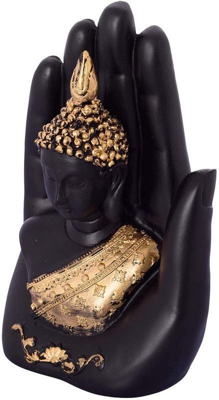 Hand-Crafted Buddha Hand Mudra Statue, Black & Gold Resin Ornament