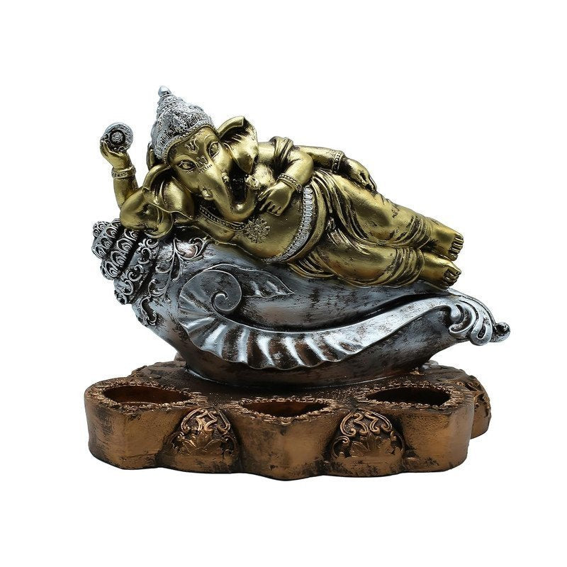 Gold & Silver Ganesha on Conch Shell