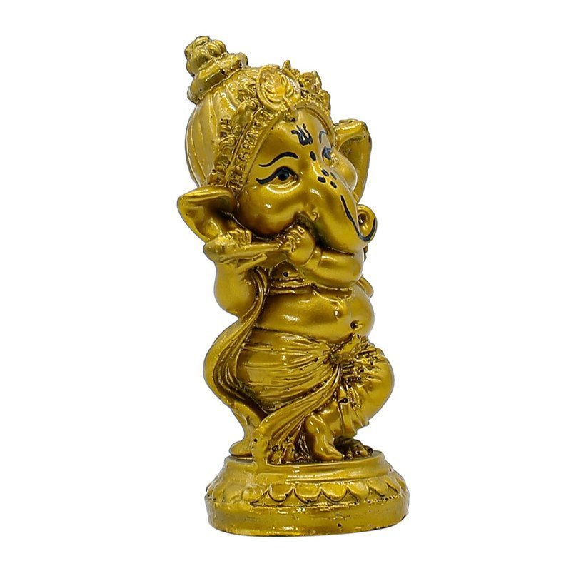 Golden Baby Ganesha Playing Flute Statue