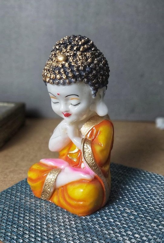 Handicrafts Baby Buddha Showpiece Resin & Sandalwood Monk Figurine (12X10X18cm)