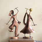 Rajasthani Folk Dandiya Couple in Blue – Handcrafted Metal Figurines for Home & Office Decor