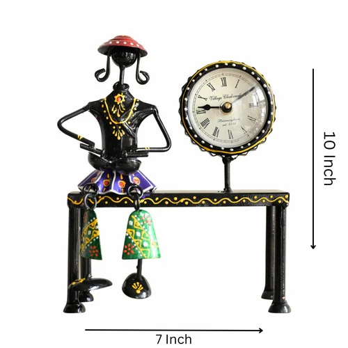 Artistic Metal Sitting Doll with Clock – Handcrafted Table Decor & Perfect Gift Item