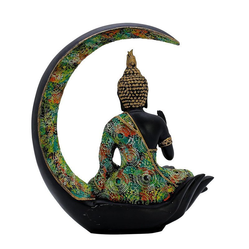 Resin Buddha Hand Statue Black & Gold Abhaya Mudra Sculpture