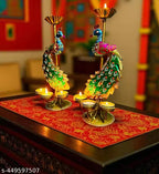 Elegant Rajasthani Peacock Tea Light Holder Stand (Set of 2)