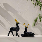 Elegant Black Deer Statues with Golden Antlers - Perfect Home Decor for Modern Living Spaces