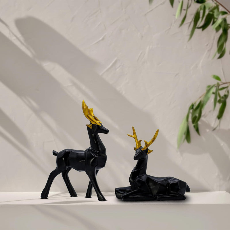 Elegant Black Deer Statues with Golden Antlers - Perfect Home Decor for Modern Living Spaces