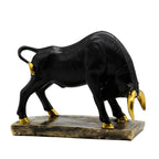 Black Bull Statue with Golden Accents - Decorative Figurine for Home and Office
