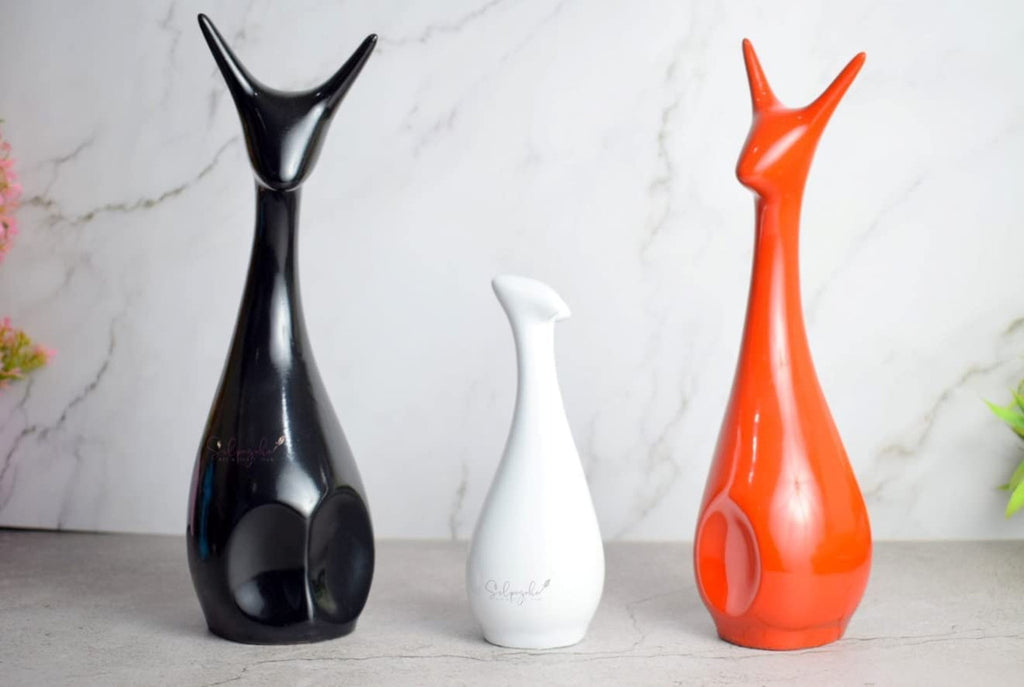 Stylish Abstract Cat Sculpture Trio - Modern Ceramic Art Decor for Living Room & Office