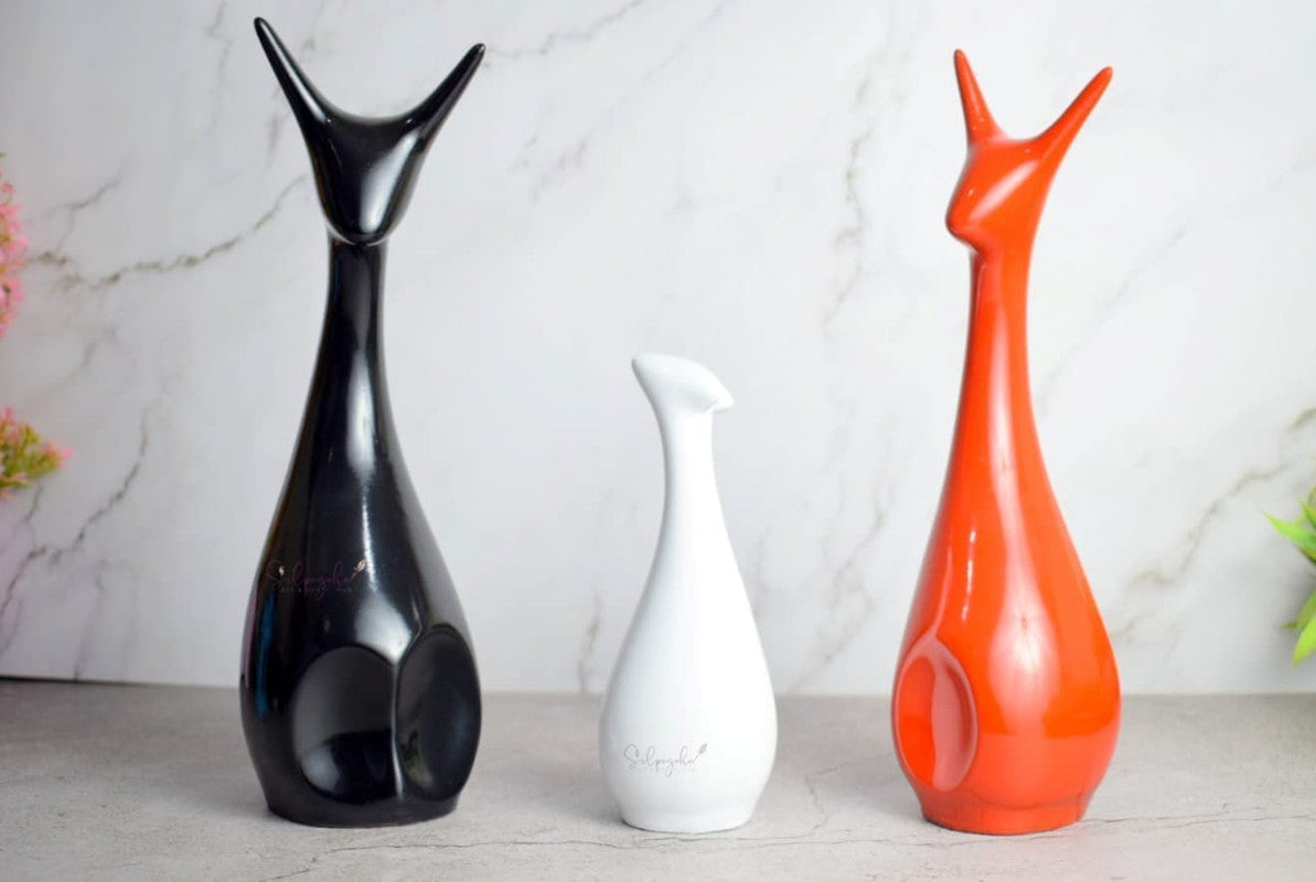 Stylish Abstract Cat Sculpture Trio - Modern Ceramic Art Decor for Living Room & Office