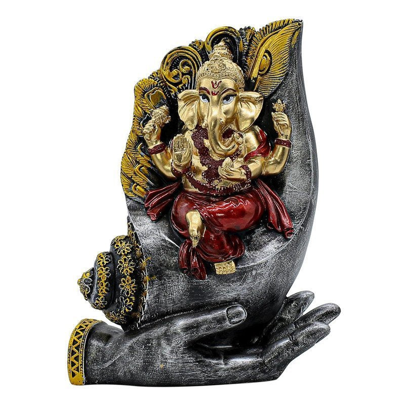 Ganesha on Conch Shell Statue (Metal/Stone)