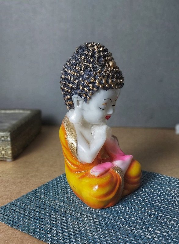 Handicrafts Baby Buddha Showpiece Resin & Sandalwood Monk Figurine (12X10X18cm)