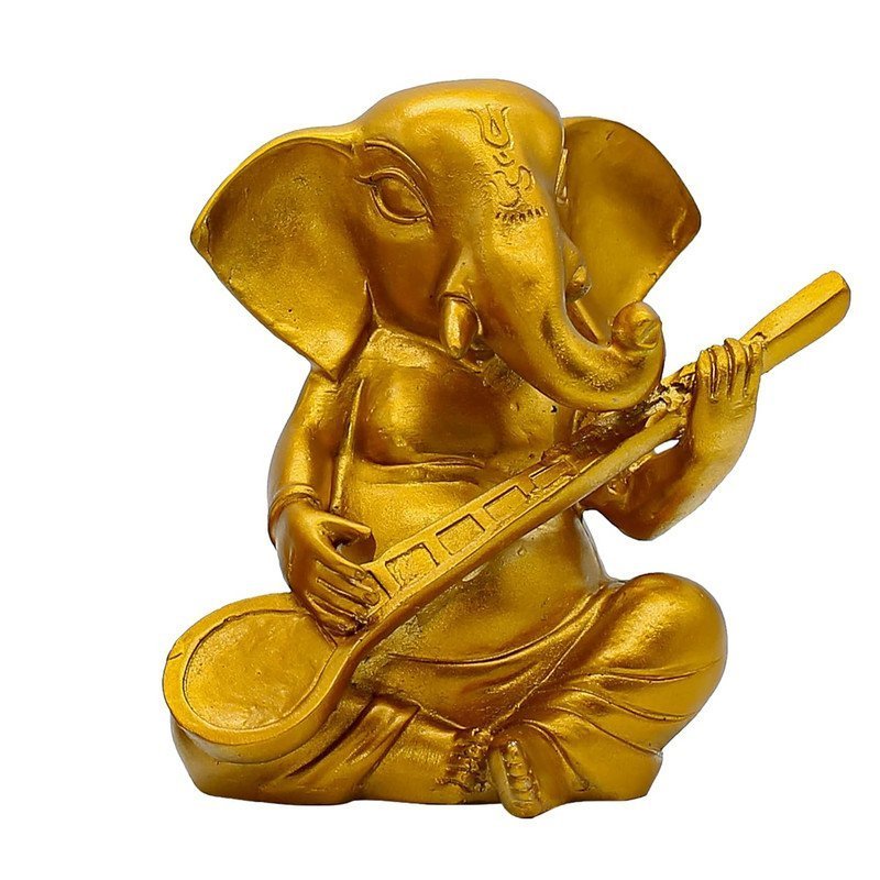 Golden Lord Ganesha Idol Playing Sitar