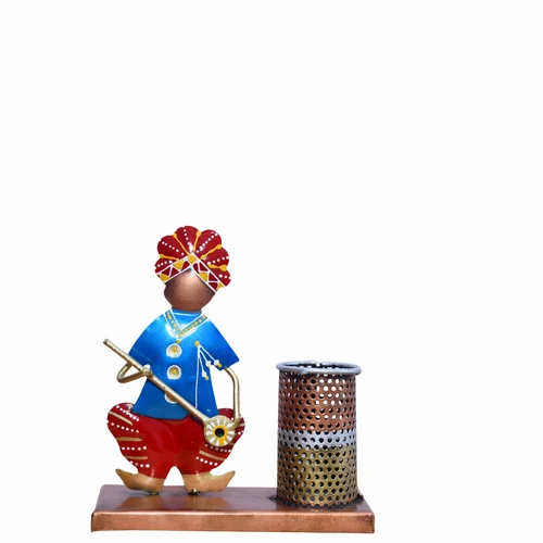 Artistic Blue Men Pen Holder – Handcrafted Metal Desk Decor & Organizer