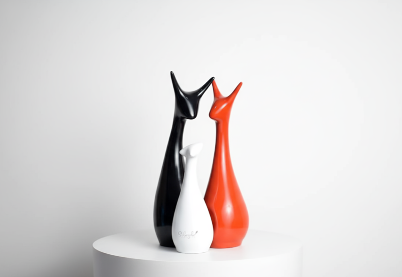 Stylish Abstract Cat Sculpture Trio - Modern Ceramic Art Decor for Living Room & Office