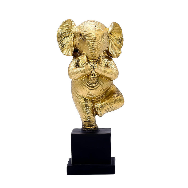 Golden Yoga Elephant Figurine - Meditative Elephant Statue for Home Decor