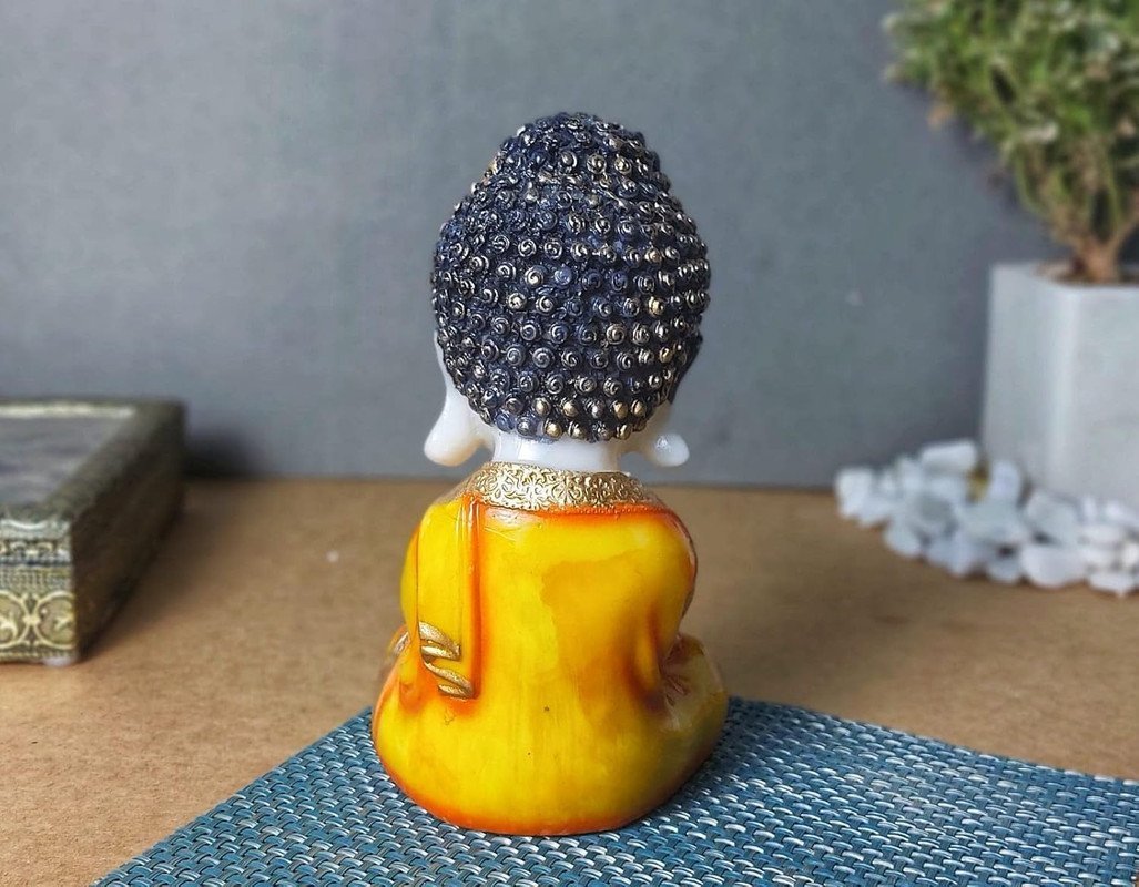 Handicrafts Baby Buddha Showpiece Resin & Sandalwood Monk Figurine (12X10X18cm)
