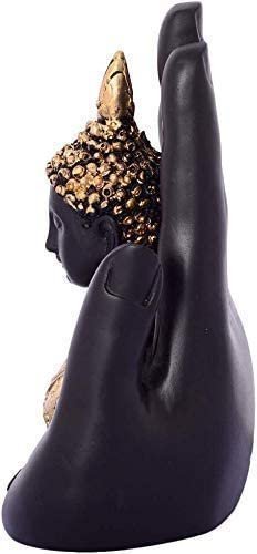 Hand-Crafted Buddha Hand Mudra Statue, Black & Gold Resin Ornament
