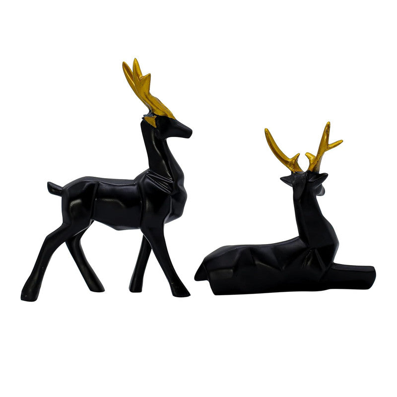 Elegant Black Deer Statues with Golden Antlers - Perfect Home Decor for Modern Living Spaces
