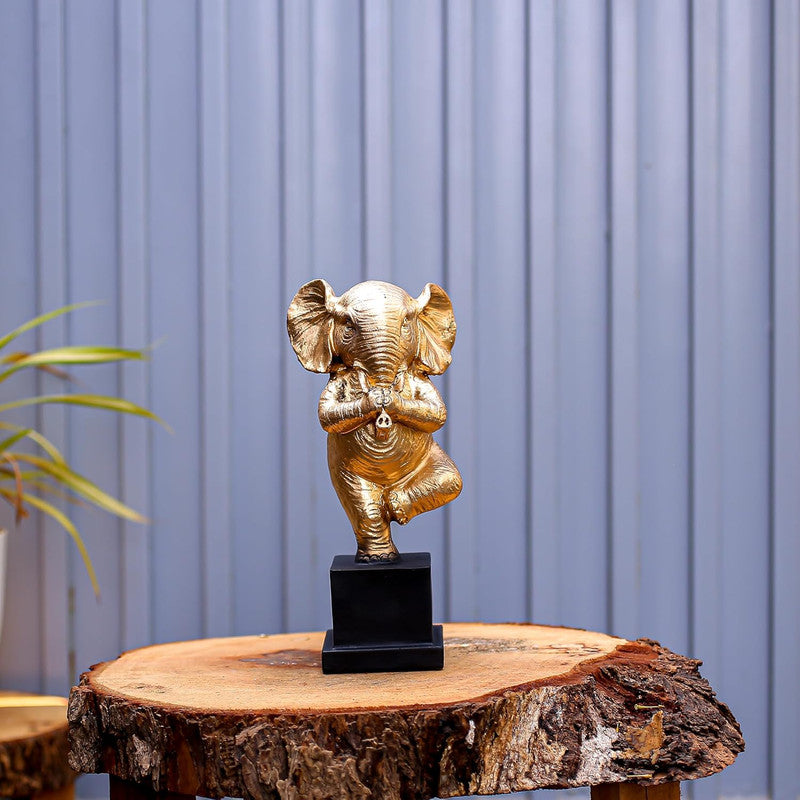 Golden Yoga Elephant Figurine - Meditative Elephant Statue for Home Decor