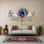 Handmade Metal Krishna and Cow Wall Decor | Elegant Religious Showpiece for Living Room