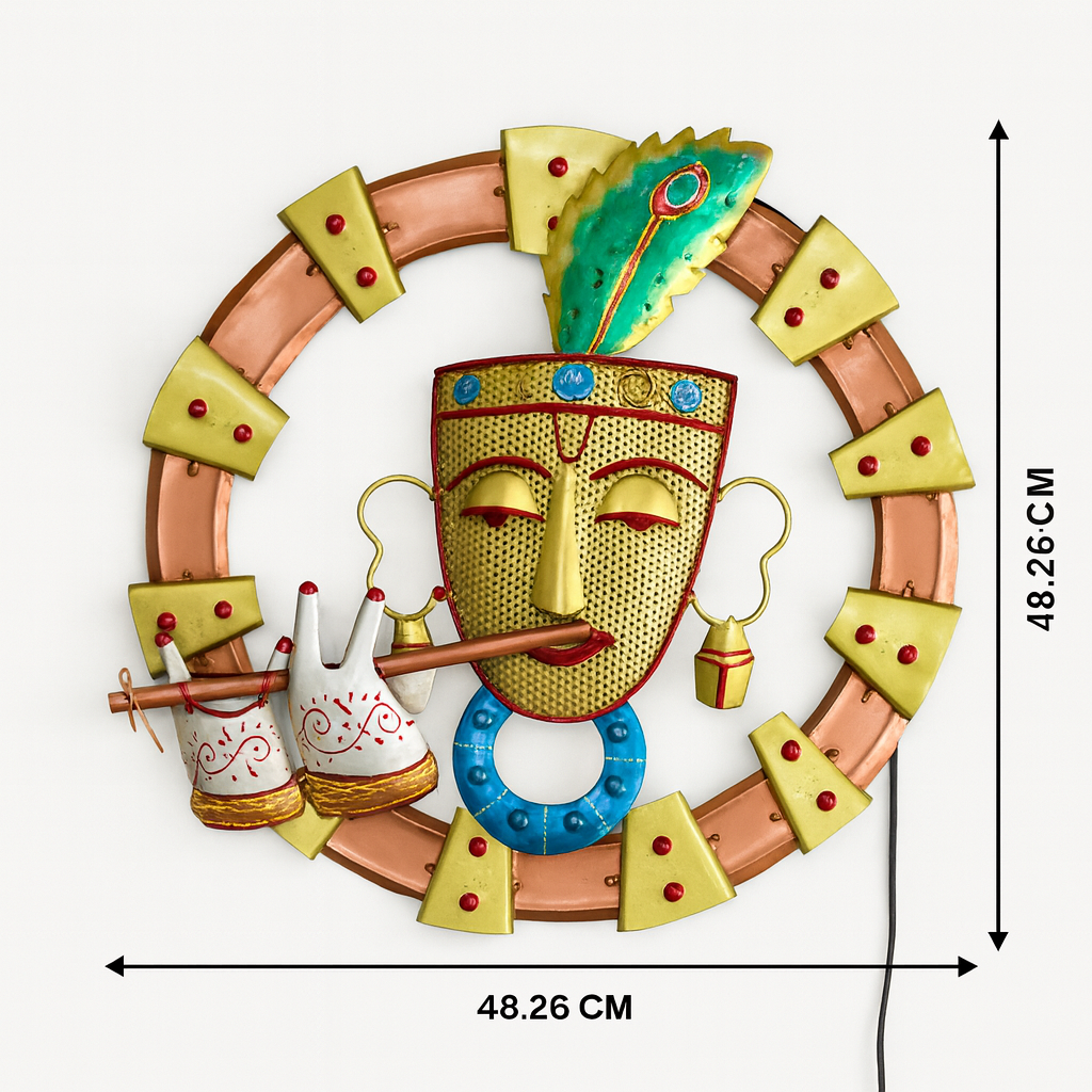 Murli Krishna Metal Wall Art | Handcrafted Wall Hanging for Home & Temple Decoration