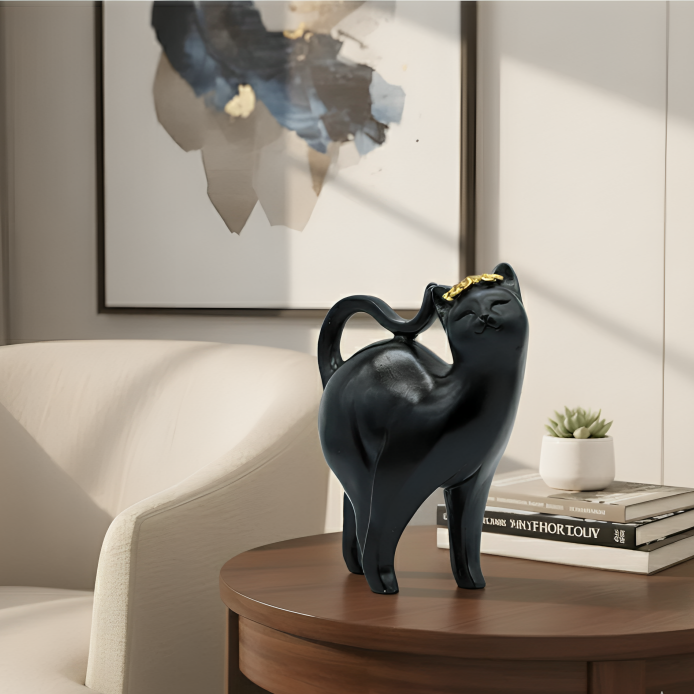 Elegant Black Cat Statue with Golden Accent - Modern Home Decor Inspiration