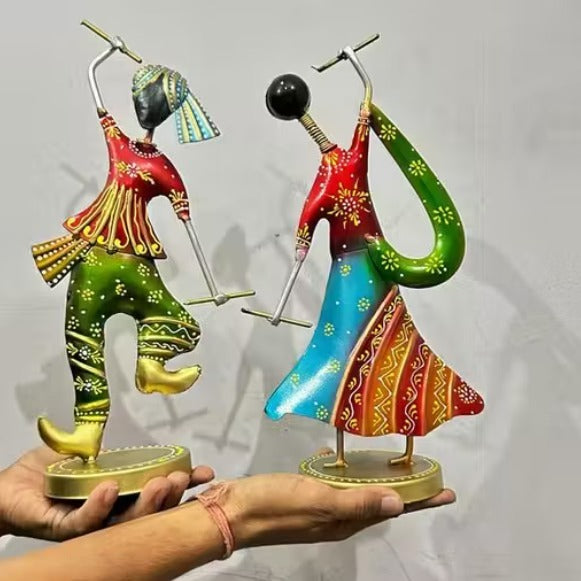 Handcrafted Dandiya Couple Metal Showpiece