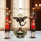 Handcrafted Ganesha T-Light Combo with Tribal Lady Figurines | Set of 3