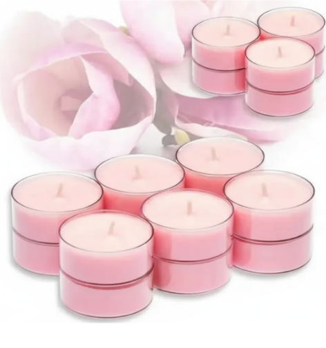 Round Scented Candles, Set Of 12, Rose Pink - Rose