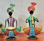 Iron Handpainted Rajasthani Musician Figurines – Set of 2 Metal Showpieces