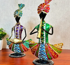 Iron Handpainted Rajasthani Musician Figurines – Set of 2 Metal Showpieces