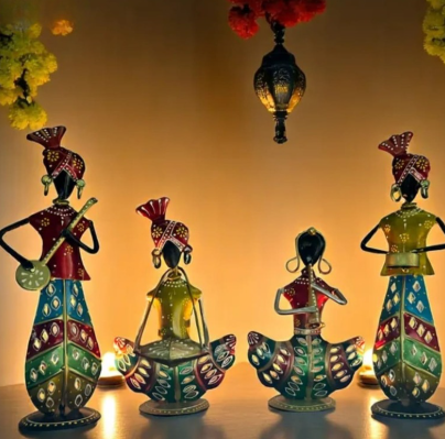 Handcrafted Rajasthani Musician Figurines Metal Showpiece Set of 4
