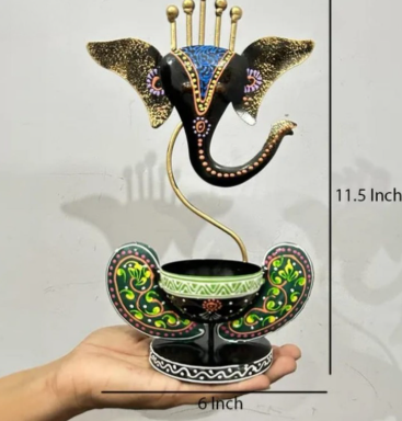 Handcrafted Ganesha T-Light Combo with Tribal Lady Figurines | Set of 3