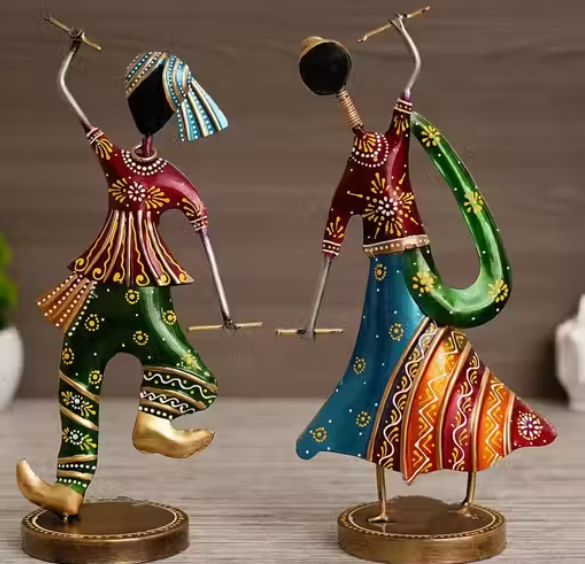 Handcrafted Dandiya Couple Metal Showpiece