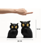Modern Black Owl Figurine Duo - Gold-Eyed Sculptural Home Decor