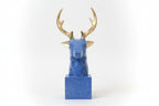 Blue Deer Head Sculpture with Gold Antlers - Modern Home Decor - Unique Gift Idea