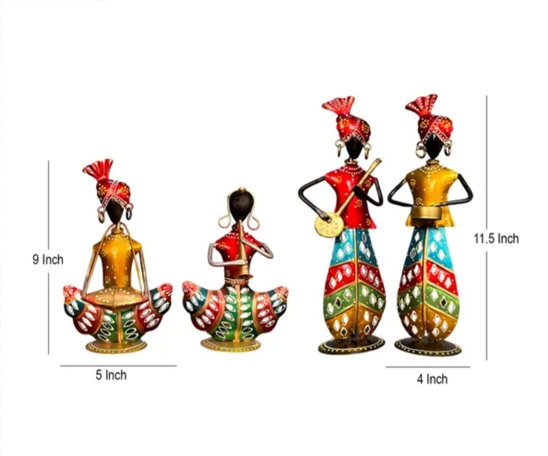 Handcrafted Rajasthani Musician Figurines Metal Showpiece Set of 4
