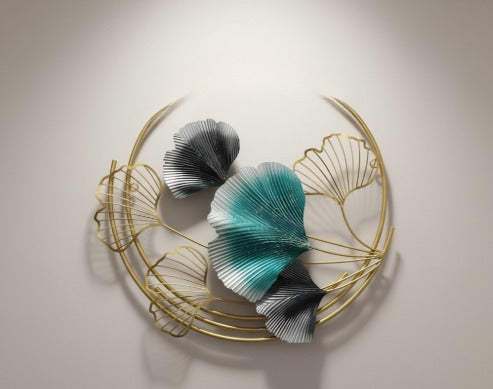 Modern Metal Wall Art with Teal and Gold Leaf Design – Elegant Home Decor